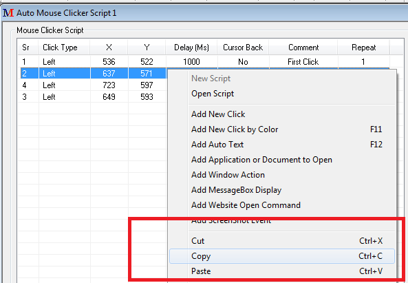 Move Records in a Script or within Scripts using Cut, Copy & Paste Functions of Auto Mouse Clicker by MurGee.com